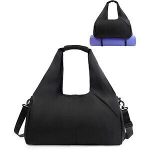🆕Women Black Gym Bag Compartment Yoga Mat with Wet Pocket Strap Weekender Bag